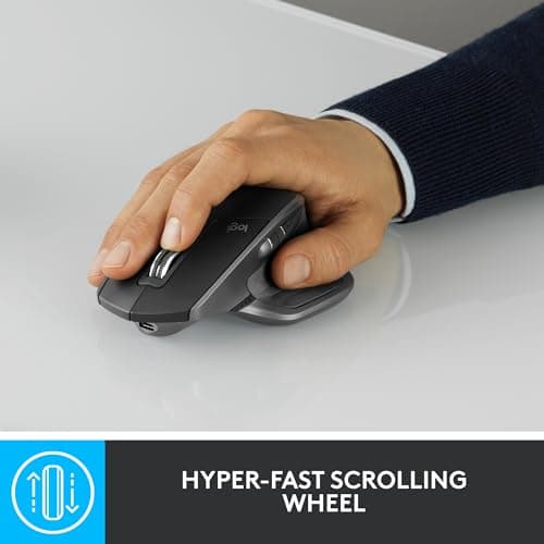 Logitech MX Master 2S Bluetooth Edition Wireless Mouse – Use on Any Surface, Hyper-Fast Scrolling, Ergonomic, Rechargeable, Control Up to 3 Apple Mac and Windows Computers - Graphite