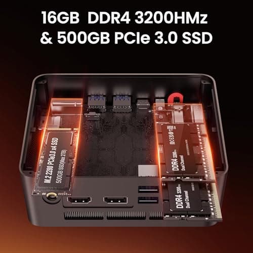 Beelink Mini PC, SER5 Pro 5825U AMD Ryzen 7 (Up to 4.5GHz) 16GB DDR4 500GB PCle 3.0 SSD Mini Desktop Computer, 2.5G LAN, Wifi6/BT5.2,HDMI/DP/Type-c/4K Triple Display Micro PC