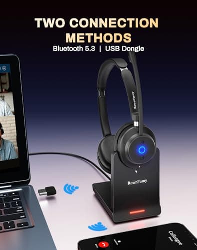 Bluetooth Wireless Headset with Mic for Work, Bluetooth 5.3, Advanced Noise Reduction Microphone, Clear Calls - Comfortable Over-Ear Headphones for PC, Laptop, iPhone, Android, Zoom, Office