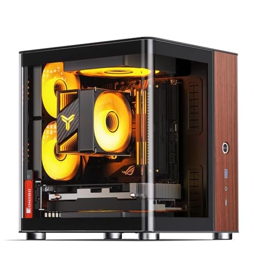 JONSBO TK-0 Black ITX Mini Tower Pc CASE, Hyperboloid Glass Desktop Design,Separated Cabinet Structure, Al Alloy Shell DTX/ITX Walnut Wood Computer Case, Sff Case,Black