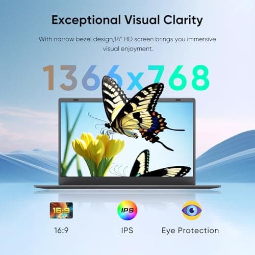 14.1" Windows 11 Pro Laptop Computer 8GB RAM 128GB SSD, Intel Celeron N5095(4C4T, up to 2.9Ghz) IPS Display, HDMI, Dual Band WiFi, BT5.0 Light and Thin Notebook PC for Work, School Student