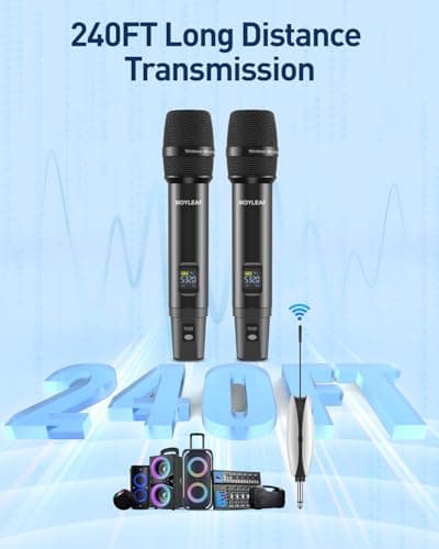 Wireless Microphones,Metal Microphone with Dual Professional UHF Cordless Dynamic System,Rechargeable Microphone Receiver for Karaoke Singing, Wedding,Party, DJ, Speech, Church, Class Use,240ft