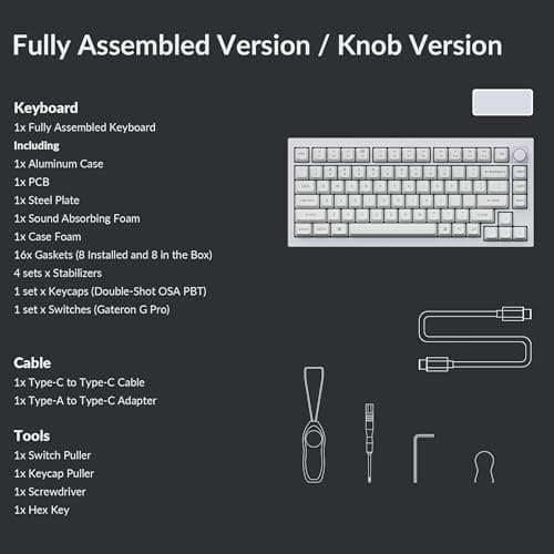 Keychron Q1 RGB Wired Custom Mechanical Keyboard, 75% Layout QMK/VIA Programmable Macro with Hot-swappable Gateron G Pro Brown Switch Double Gasket Compatible with Mac Windows Linux (White) -Version 2