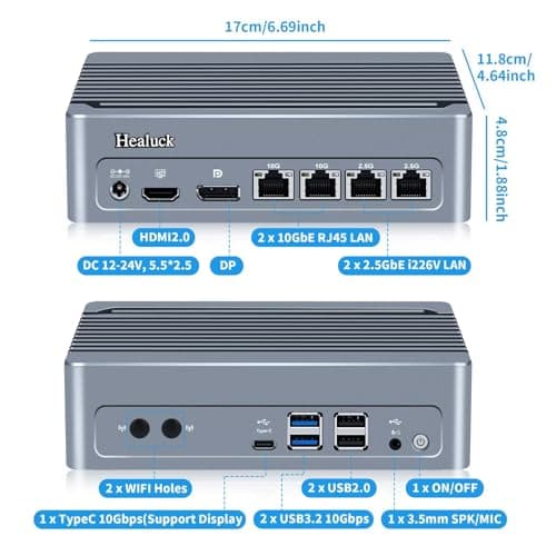 S7 Dual 10GbE Mini PC N305, Firewall Micro Appliance 4 LAN (2 x 10Gbit, 2 x i226V 2.5GbE), DDR5 8GB RAM 128GB SSD, 2 x NVMe Firewall Hardware, USB-C Port, 2USB3.2 10Gbps, SPK/MIC