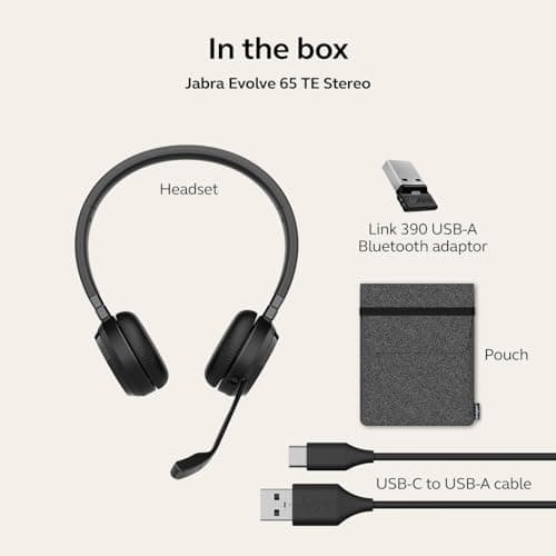 Jabra Evolve 65 TE (Third Edition) Wireless Dual-Ear Headphones - Noise-Canceling Mic, 16 hrs Battery Life, Dual Connectivity, MS Teams Certified, Supports Other Platforms, Black