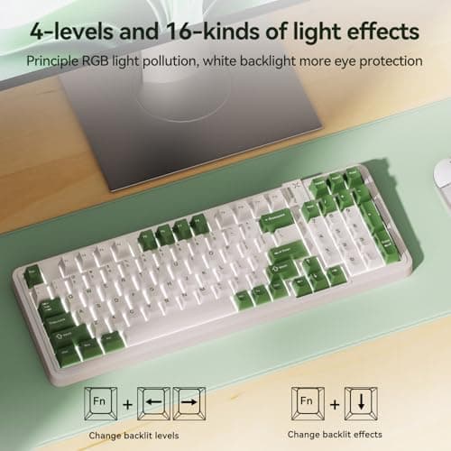 AUSDOM 98Pro Silent Mechanical Keyboard, Wireless Hot Swappable Gaming Keyboard with Backlit,Gasket Structure,Pre-lubed Tactile Switches,2.4GHz/Type-C/Bluetooth Custom Keyboards (Green & White-Silent)