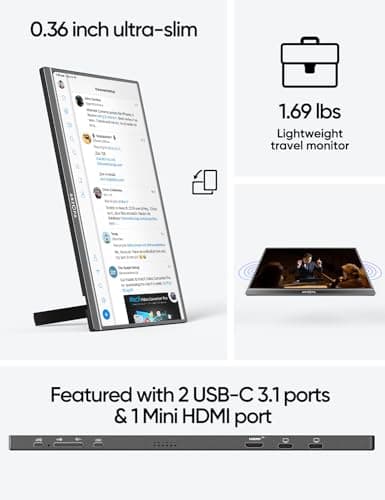 ARZOPA 16.1" Portable Monitor, 100% sRGB FHD 1080P Kickstand Portable Laptop Monitor High Color Gamut Display IPS Eye Care Screen for High-end Office & Entertainment -Z1C