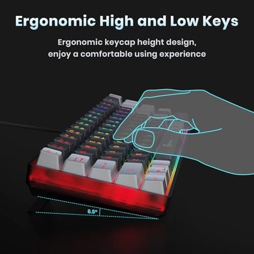 65% Gaming Keyboard, LED Backlit Mini Wired, Ultra-Compact Anti-Ghosting No-Conflict 68 Keys for PC Laptop Windows Gamer