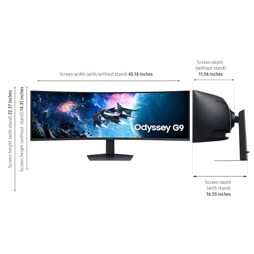 SAMSUNG 49” Odyssey G9 Series DQHD 1000R Curved Gaming Monitor, 1ms(GtG), VESA DisplayHDR 1000, 240Hz, AMD FreeSync Premium Pro, Height Adjustable Stand, Ultrawide Screen, LS49CG954ENXZA, 2024
