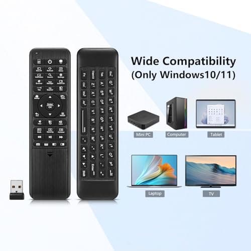 Pepper Jobs W10 GYRO Air TV Remote, QWERTY Keyboard Fly Mouse for Win 11/10, LED Backlit Keyboard Mini PC Controller, 6-Axis Gyro w/Learning Remote Control Function