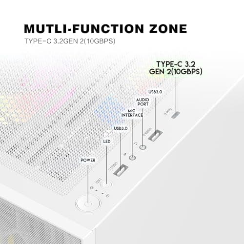 SAMA V Mesh Mid Tower PC Case - High Airflow PC Gaming Case Mesh Front Panel & Tempered Glass Side Panel, 3x140mm ARGB PWM Fans Pre-Installed, Supports ATX/M-ATX/ITX - White
