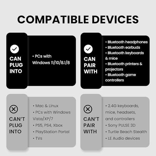 Avantree DG45 USB Bluetooth Adapter Dongle for PC, Computer, Desktop, and Laptop - Compatible with Windows 11/10/8.1/8 Only - Connects Bluetooth Headphones, Speakers, Keyboards, Mice, and Printers