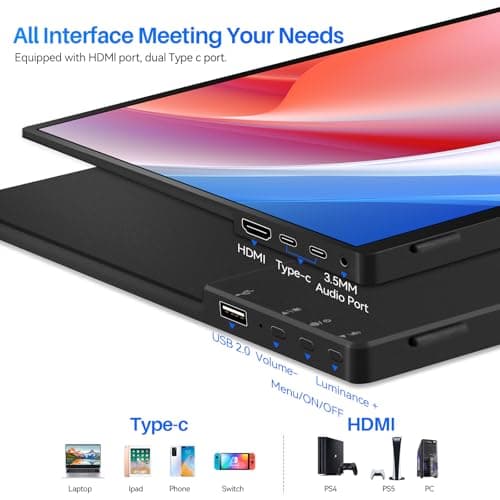 14 Inch Touchscreen Portable Monitor 1200P Slim and Lightweight Bezel less FHD IPS HDR Gaming Monitor, Laptop Travel Sub-Monitor with Built-in Speakers and VESA for Laptop Mac PC Xbox PS4/5 Switch