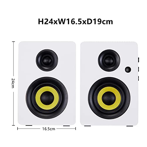 SW206 80W Active Dual-Mode Bookshelf Speakers, 4inch Studio Monitor and HiFi Mode, Optical Coaxial TRS Aux Bluetooth 5.0 USB with 24bit DAC, for Home Music System Turntable TV PC Desktop, White