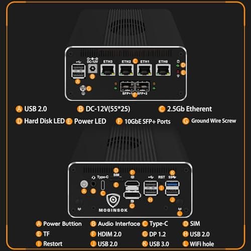 Micro Firewall Appliance 10GbE Mini PC with SFP+, Intel Alder Lake N100 (4C/4T) 4xIntel I226-V 2.5GbE 2*Intel 82599ES 10GbE Firewall LTE Router Support AES-NI 8GB DDR5 128GB NVMe SSD
