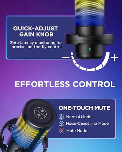 InnoGear Gaming USB Microphone, Noise Cancellation Condenser Mic with Mute, Gain, RGB Indicator, Boom Arm Stand for Streaming, Podcast, Twitch, YouTube, Discord, PC, Computer, PS4, PS5, Mac, Black