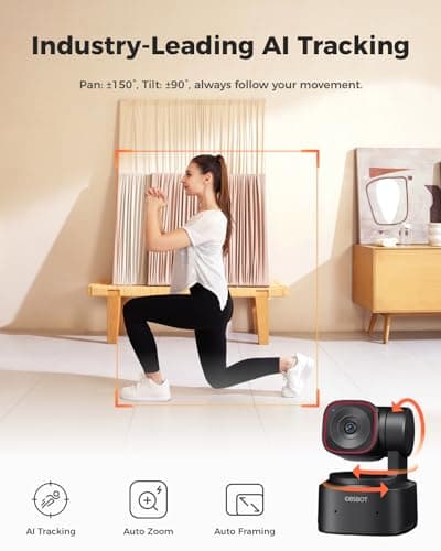 OBSBOT Tiny 2 Lite 4K Webcam for PC, AI Tracking PTZ Streaming Camera with 1/2" Sensor, Gesture Control, 60 FPS, HDR, Microphones, Web Camera for Desktop Computer, Laptop, Meeting, Video Calls, etc.
