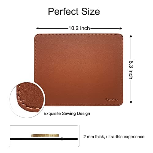 Leather Mouse Pad - Wood Mouse Pad, Double Side Mouse Pad with Stitched Edge, Waterproof Ultra Thin Mouse Pad for Computers, Laptop, Office & Home, 10.2 x 8.3 Inch, 1 Pack (Brown)