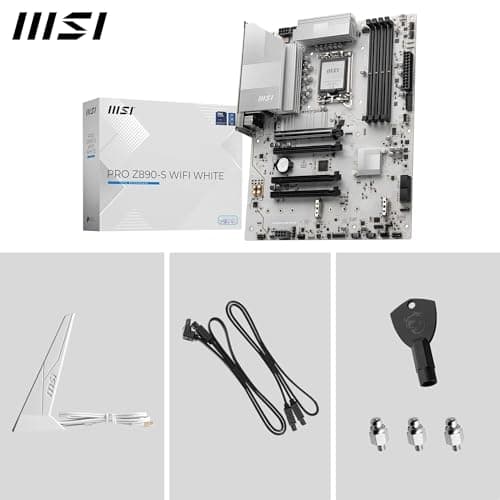 MSI PRO Z890-S WiFi White Motherboard, ATX - Supports Intel Core Ultra Processors (Series 2), LGA 1851 - DDR5 Memory Boost (8600+ MT/s OC), PCIe 5.0 x16 & 4.0 x16, M.2 Gen5, Wi-Fi 7, 2.5G LAN