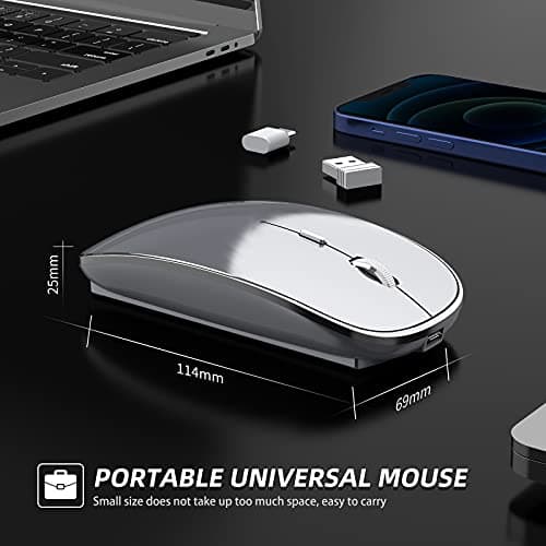 Wireless Mouse Chargeable Portable Silent USB and Type-C Dual Mode Wireless Mouse 3 Adjustable DPI for Laptop, Mac, Android, PC (Q23S Black) (Grey)