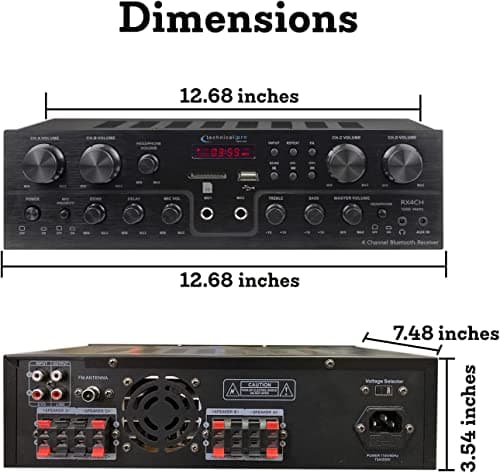 Home Theater System Kit with 1000 Watts 4-Chanel Bluetooth Receiver & 8 Qty 6.5" 200 Watts in-Wall in-Ceiling Speakers of 2-Way Stereo Sound with Woofer/Tweeter, Flush Design by Technical Pro