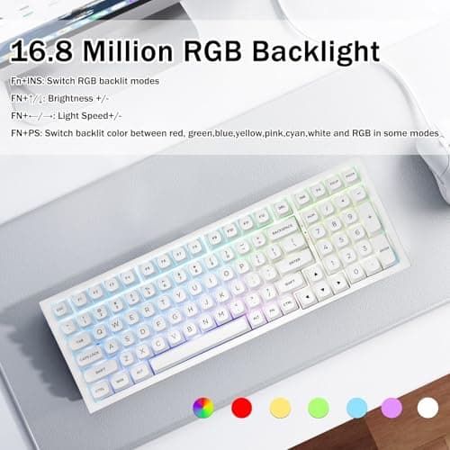 Redragon K723 Wireless Mechanical Gaming Keyboard Creamy, Hot Swappable Pre-lubed Linear Switches, Gasket Structure, Tri-Mode BT5.0/2.4GHz/USB-C, RGB Backlit, Custom for PC/Mac/PS/Xbox, White