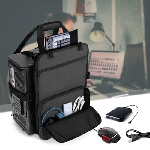 Trunab PC Tower Carrying Strap with Handle, Desktop Carrying Case with Pockets for Keyboard, Cable and Computer Accessories, Ideal for Transporting On The Go (Patented Design)