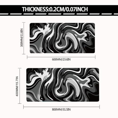 Large Gaming Mouse Pad - Black and White Mouse Pad with Stitched Edges, Extended XL Mousepad with Anti-Slip Rubber Base, Ink Liquid Wave Desk Mat for Keyboard and Mouse(31.5x15.8 inch)