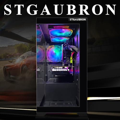 STGAubron Gaming PC Desktop, Radeon RX 580 16G GDDR5, Intel Core i7 up to 3.9G, 16G RAM, 512G SSD, 600M WiFi, BT 5.0, RGB Fan x3, RGB BT Sound Bar, Windows 10 Home
