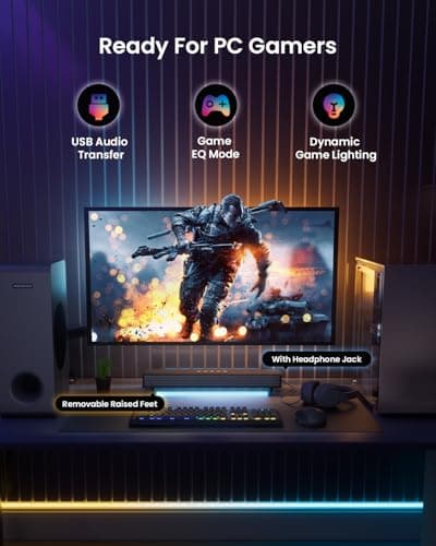 MEREDO Sound Bar for Smart TV 3.1CH PC Gaming Soundbar with Subwoofer RGB Lighting Audio Sync Surround Sound System BT 5.3/HD-ARC/Optical/AUX/USB for Desktop Tablets Consoles Home Cinema