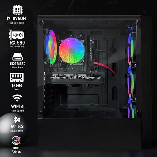 STGAubron Gaming PC Computer Desktop, Radeon RX 580 8G, Intel Core I7 8th up to 4.10 GHz, 16G DDR4, 512G SSD, WiFi 6 & BT 5.2, RGB Fan x4, Windows 11 Home