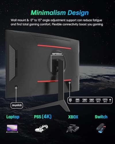 27 inch Gaming Monitor, 1440P Curved Monitor, 180Hz, 144Hz, 2K, 1500R, 1ms, FreeSync/G-Sync Compatible, DisplayPort/HDMI/USB, Ultrawide PC Vesa/Wall Mount Computer Monitor, H27S17