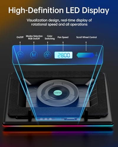 llano RGB Laptop Cooling Pad, Gaming Laptop Cooler with Powerful Turbofan, Fast Cooling Laptop 15.6-21in, Adjustable Speed, Touch Control, LCD Screen