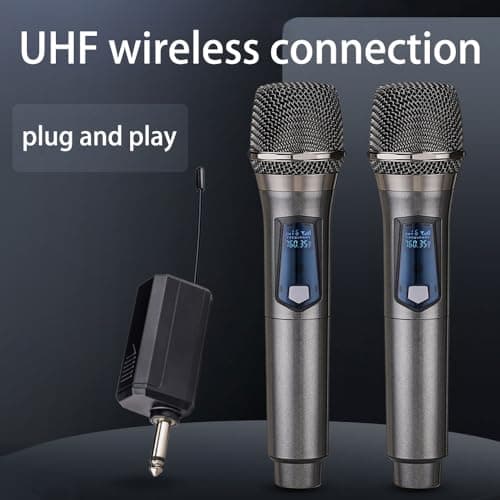 Wireless Microphone,Rechargeable Wireless Dual UHF Microphone,Dual Handheld Dynamic Wireless Mic for Karaoke Singing, Wedding, DJ, Party, Speech, Church, Class Use,PA System,200ft,Gray