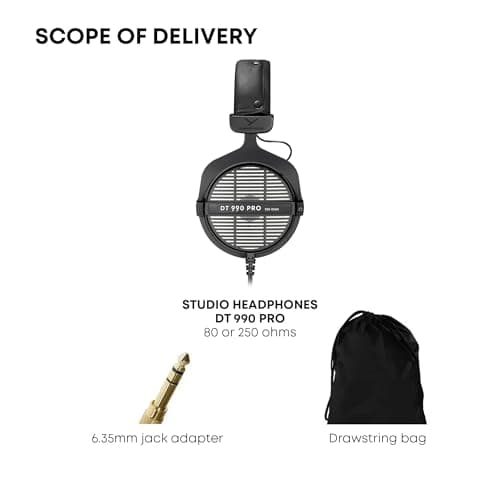 beyerdynamic DT 990 Pro 250 ohm Over-Ear Studio Headphones For Mixing, Mastering, and Editing