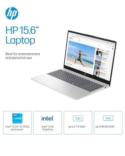 HP 2025 15.6" Touchscreen Laptop - w/Office Lifetime & Win 11 Pro&External DVD Drive, Intel i3 1315U(Up to 4.5GHz), Wi-Fi 6, Copilot AI, HD Touch Display, Long Battery Life, 64GB RAM, 2TB SSD