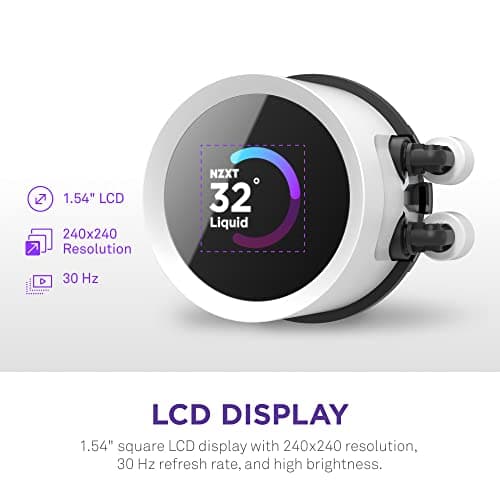 NZXT Kraken 240 RGB - 240mm AIO CPU Liquid Cooler - Customizable 1.54"" Square LCD Display for Images, Performance Metrics - High-Performance Pump - 2 x F120 RGB Core Fans - White
