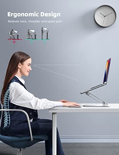 Lamicall Adjustable Laptop Stand, Portable Laptop Riser, Aluminum Laptop Stand for Desk Foldable, Ergonomic Computer Notebook Stand Holder for MacBook Air Pro, Dell XPS, HP (10-17.3'') - Silver