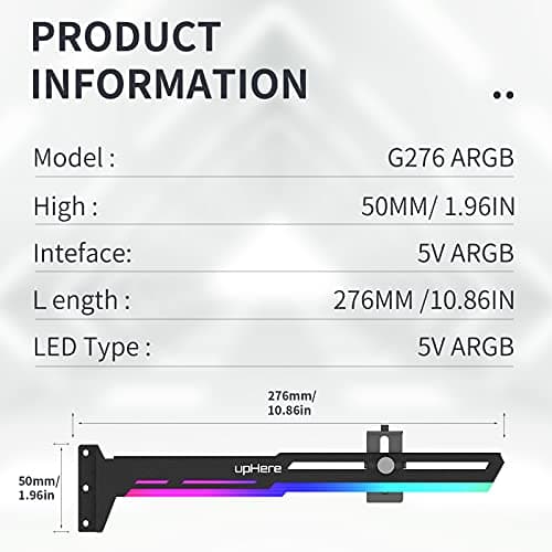upHere 5V 3PIN Addressable RGB Graphics Card GPU Brace Support Video Card Sag Holder,Built-in 5V ARGB Strip,Adjustable Length and Height Support,G276ARGB