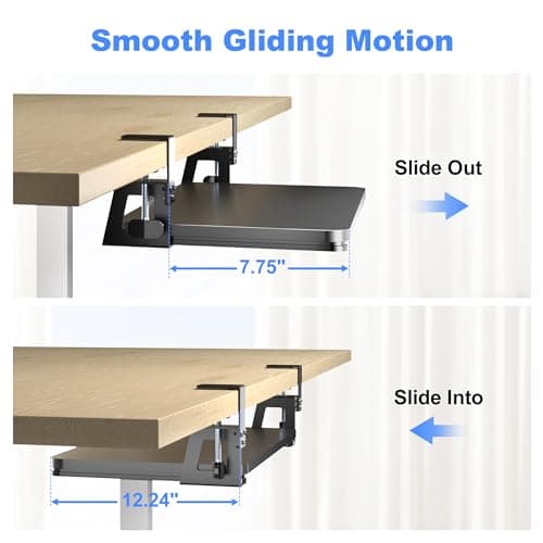 Keyboard Tray Under Desk Large C-Clamp 25.6” (30” Including Clamps) x 11.8” Slide-Out Platform Computer Drawer Pull Out Keyboard & Mouse Tray Black DSF4