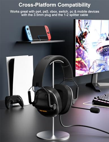 SENZER SG500 Surround Sound Pro Gaming Headset with Noise Cancelling Microphone - Soft Memory Foam Padding - Portable Foldable Headphones for PC, PS4, PS5, Xbox One, Switch - Black