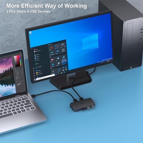 USB 3.0 Switch, USB Switch 2 Computers Share 4 USB for PC, Mouse, Keyboard, Printer, Scanner, USB KVM Switch Selector Compatible with Windows, Mac, Linux