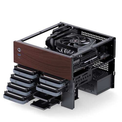 JONSBO N4 Black NAS Pc Case, Walnut Wood, 8-Drive Bay/6 * 3.5 "HDD (4 hot-swap,2 Non hot-swap),2 * 2.5SSD,Micro ATX Chassis, USB3.2Gen2Type-C, 1x120mm Fan Built-in, Black