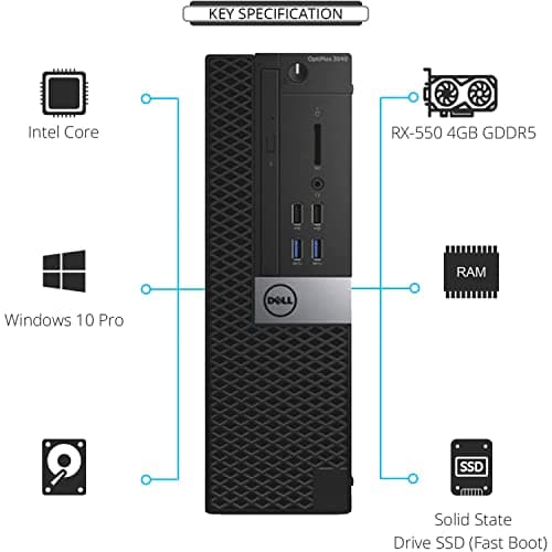 Dell Video Editing CAD OptiPlex 3040 Desktop Computer PC, Intel Core i5-6500, 3.2 GHz Processor, 16GB RAM, 480GB SSD (Fast Boot) + 2TB HDD, Graphics RX-550 4GB DDR5, WiFi, Windows 11 Pro (Renewed)