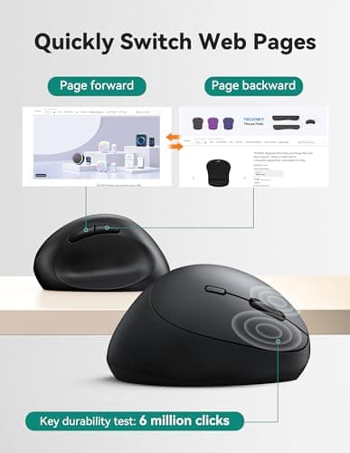 TECKNET Ergonomic Mouse, 4800 DPI Wireless Vertical Mouse, 5 Adjustable DPI Levels, 6 Buttons, 2.4G Silent Wireless Mouse for Laptop, PC, Chromebook, Mac - Black