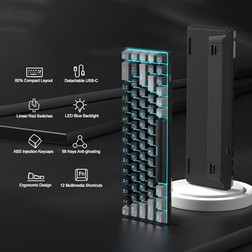 MageGee Portable 60% Mechanical Gaming Keyboard, MK-Box LED Backlit Compact 68 Keys Mini Wired Office Keyboard with Red Switch for Windows Laptop PC Mac - Black/Grey