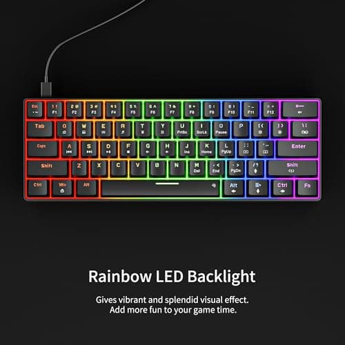 Newmen GM611 Mechanical Keyboard,Rainbow LED Backlit Gaming Wired Keyboards Compact Mini 61 Keys Portable 60 Percent Mechanical Keyboard with Black Keycaps,for Windows Laptop PC Linear Red Switches