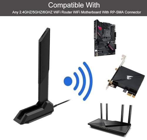 External WiFi 6 6E Tri-Band Antenna 6GHz 5.8GHz 2.4GHz Magnetic Base Replacement Antenna for PC Desktop Computer Asus Rog Strix Gigabyte Aorus Gaming WiFi Motherboard Card, Slinkdsco