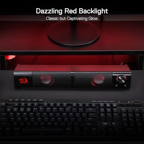 Redragon GS550 PC Gaming Speakers, 2.0 Channel Desktop Computer Sound Bar with Compact Maneuverable Size, Headphone Jack, Quality Bass & Decent Red Backlit, USB Powered w/ 3.5mm Cable