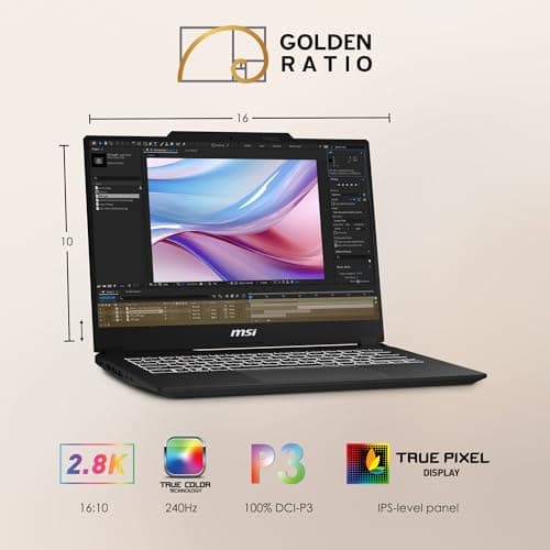 MSI Creator M14 14” 2.8K Display Creator Laptop: Intel Core i7-13620H, NVIDIA Geforce RTX 4050, 16GB DDR5, 1TB NVMe SSD, Cooler Boost, Win 11: Black A13VE-083US